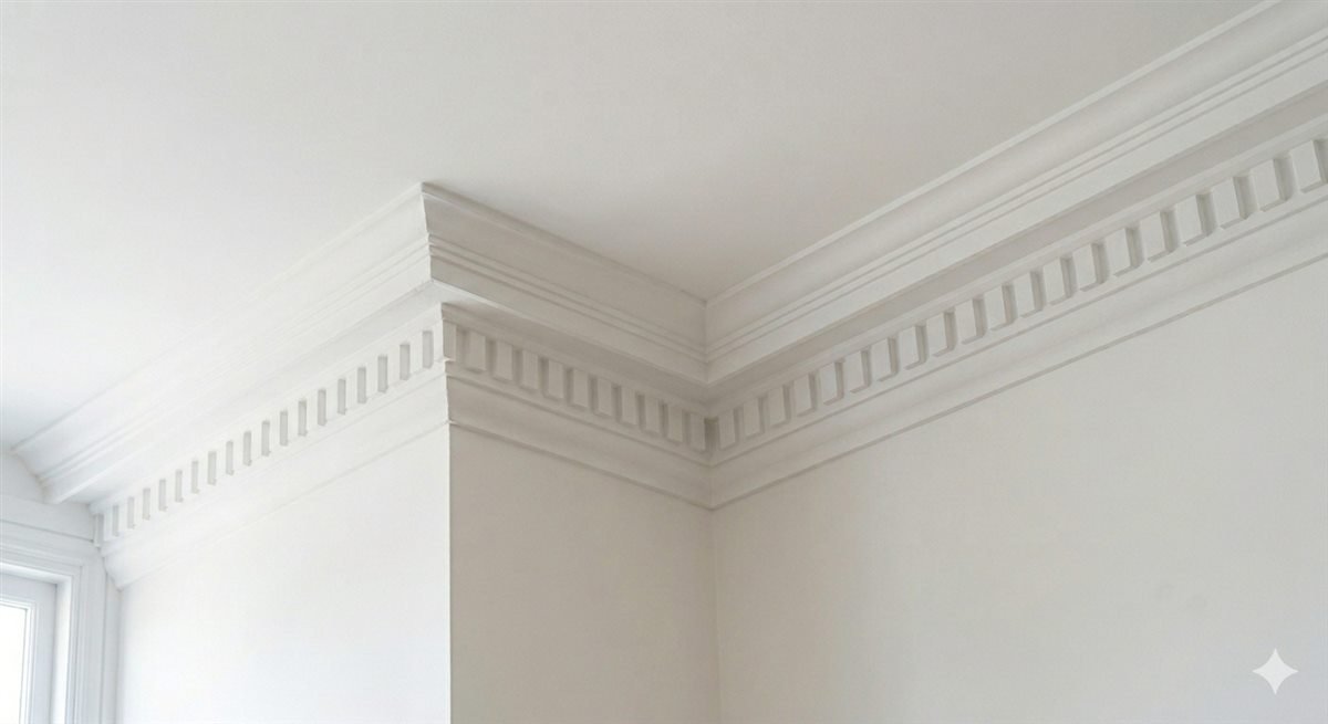 Decorative plaster coving and cornice